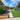 Backyard with garden, patio, and wooden shed on a sunny day